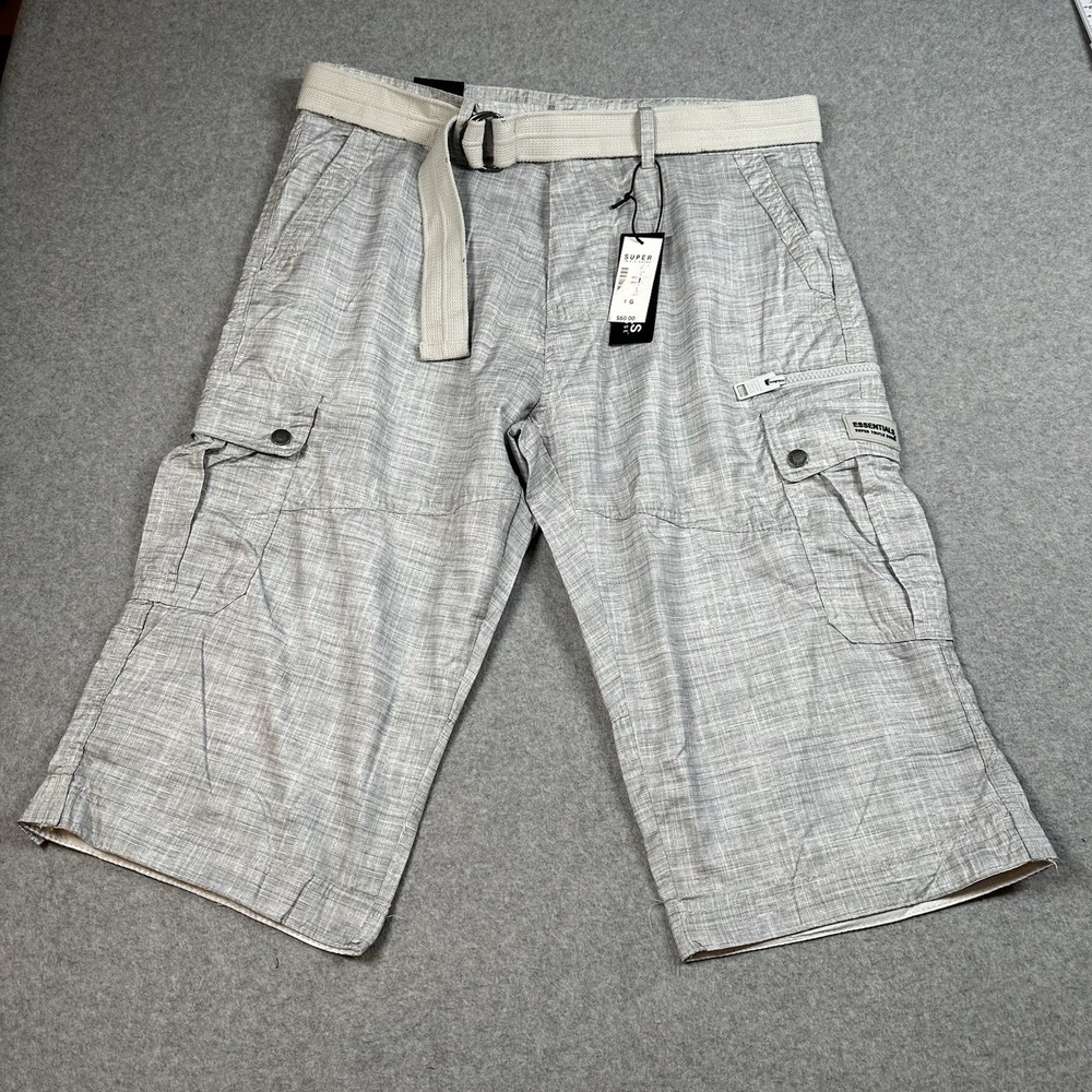 Super Triple Goose Mens L Gray Cargo Shorts Belted Utility Hiking NWT